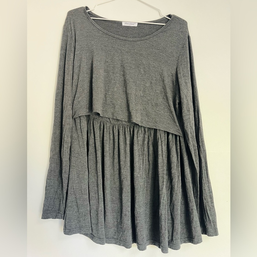 Bearsland Women’s Nursing Long Sleeve Scoop Neck Top, Grey, Large